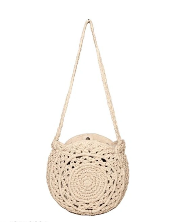 ASTRID Round White Macrame Sling Bag - Free Size, White, Macrame, Pack of1, Round